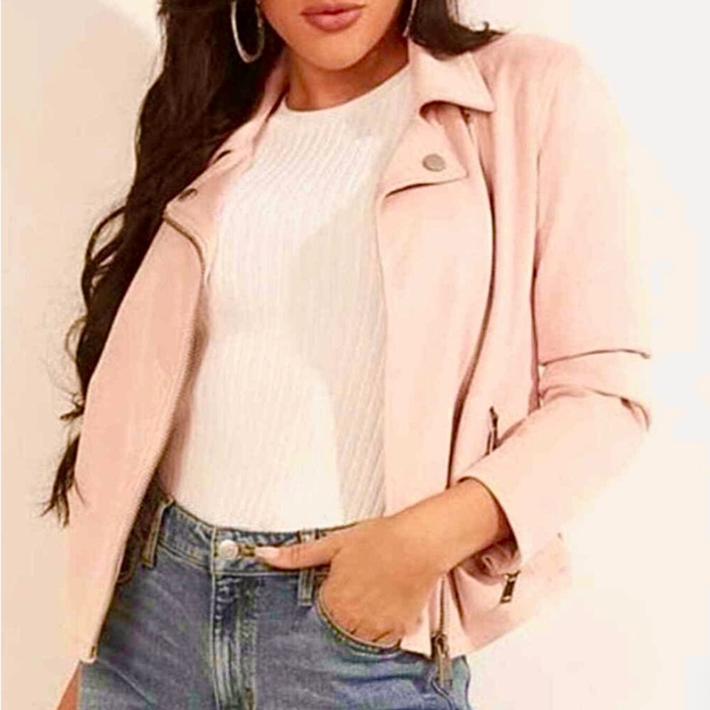 GUESS Pink faux leather moto jacket